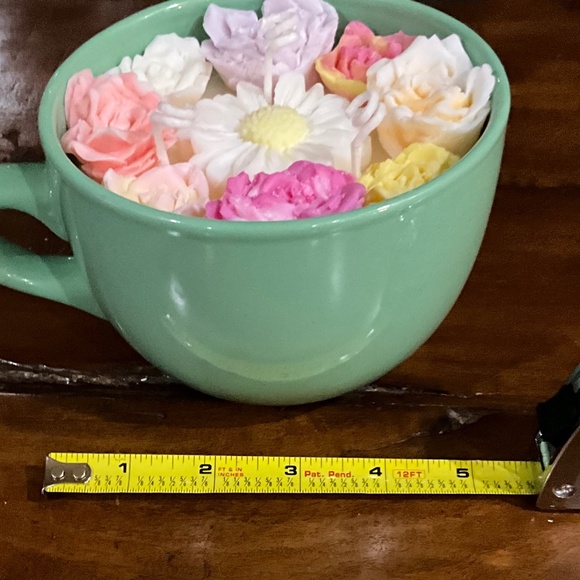 Large Custom Candle 3 wick Long Burn Lemon Scent Soy w Floral Reusab Ceramic Mug - Picture 4 of 5